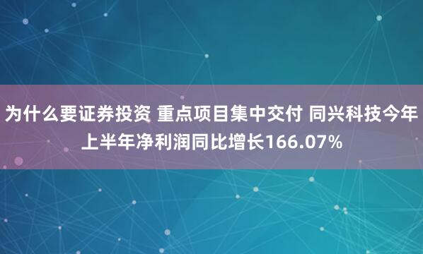 为什么要证券投资 重点项目集中交付 同兴科技今年上半年净利润同比增长166.07%