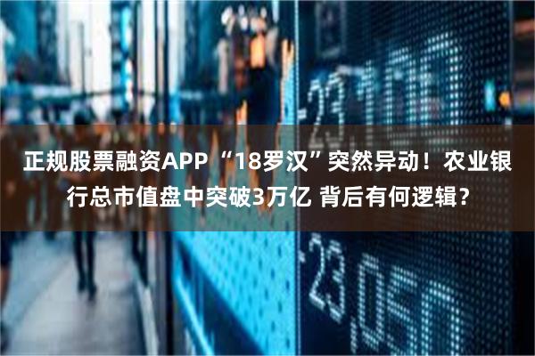 正规股票融资APP “18罗汉”突然异动!农业银行总市值盘中突破3万亿 背后有何逻辑?