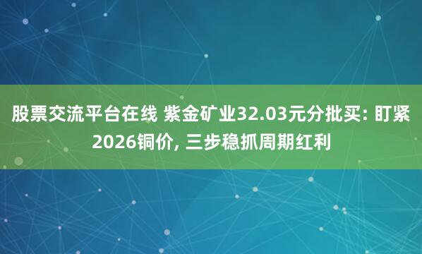 股票交流平台在线 紫金矿业32.03元分批买: 盯紧2026铜价, 三步稳抓周期红利
