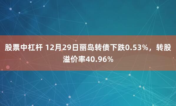 股票中杠杆 12月29日丽岛转债下跌0.53%，转股溢价率40.96%